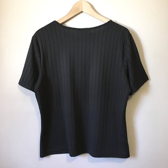 Vintage Tradition Canadian Made Black Stretchy Ribbed Referee T-Shirt - Picture 2 of 14